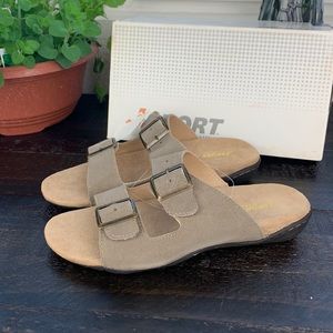 NWT JSport Carina Womens Taupe Suede Slide Sandal